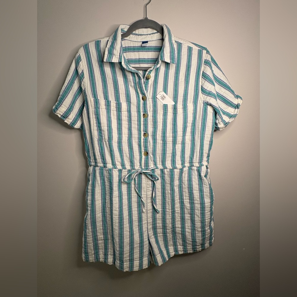 Women’s old navy crinkle gauze button down romper size large